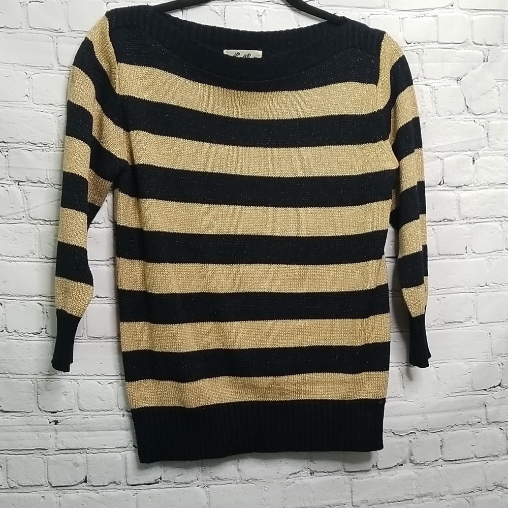 Clovis Ruffin Black Gold Stripe Knit Sweater Medium
